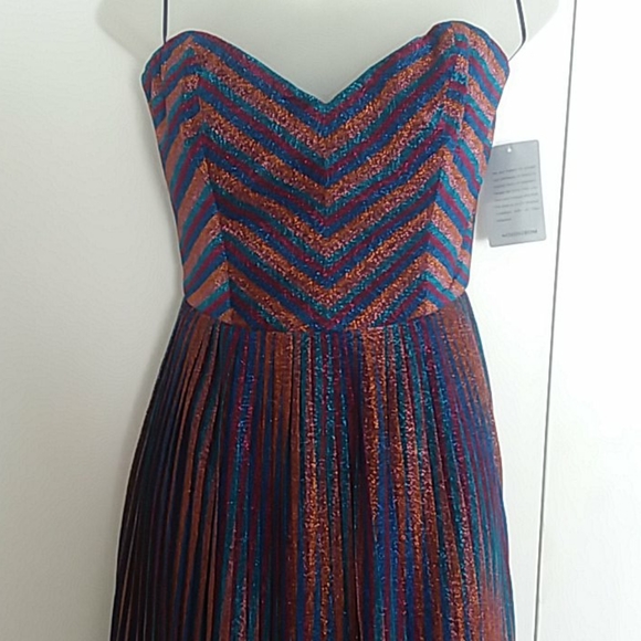 Dress the Population Rosalie Metallic Striped Strapless Dress Size Small NWT - Picture 2 of 16